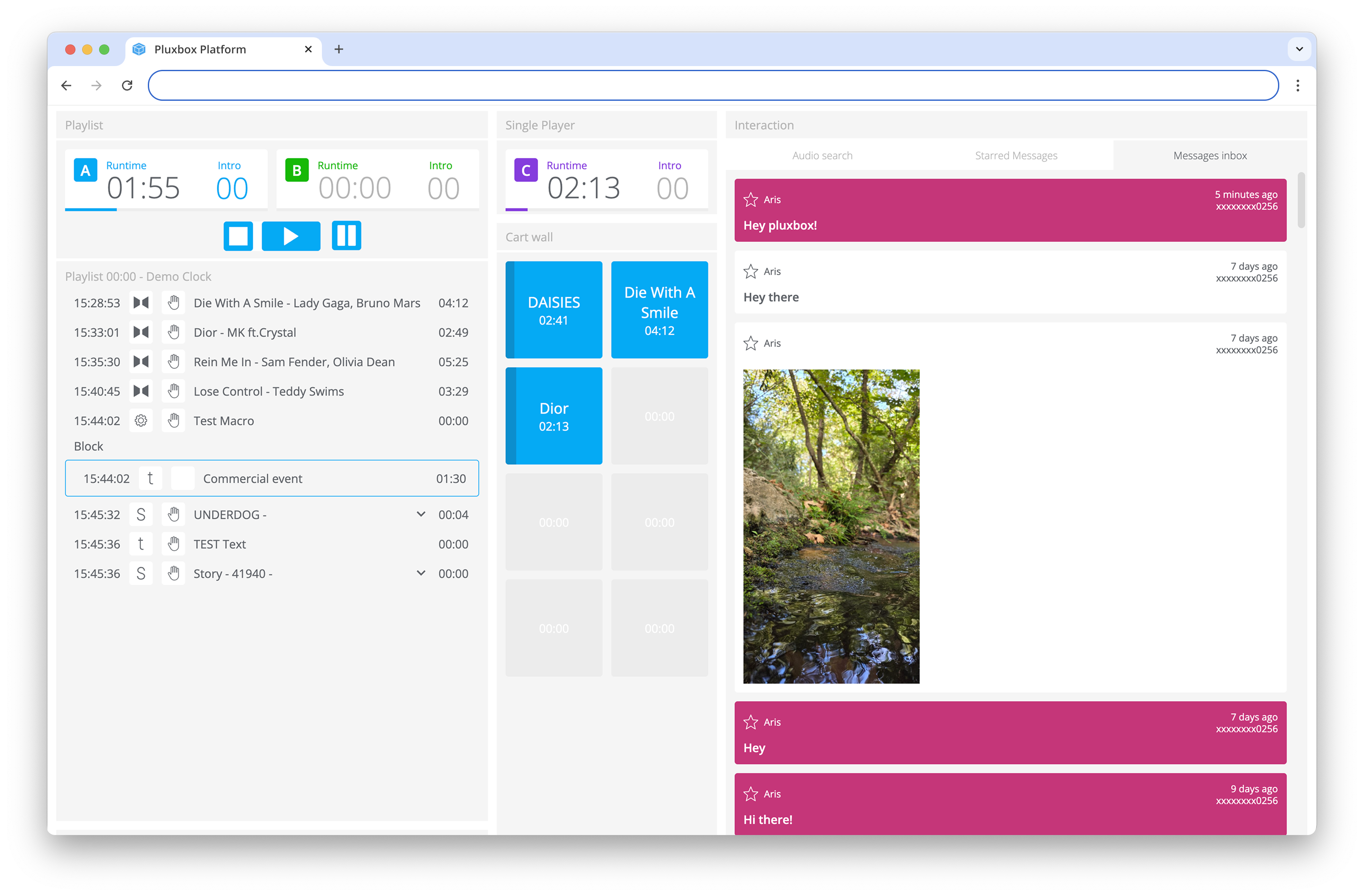 Screenshot of Pluxbox's radio cohost solution interface